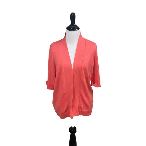 89th & Madison Women's Size 1X Open Front Knit Cardigan Fitted Coral Color - Picture 1 of 6